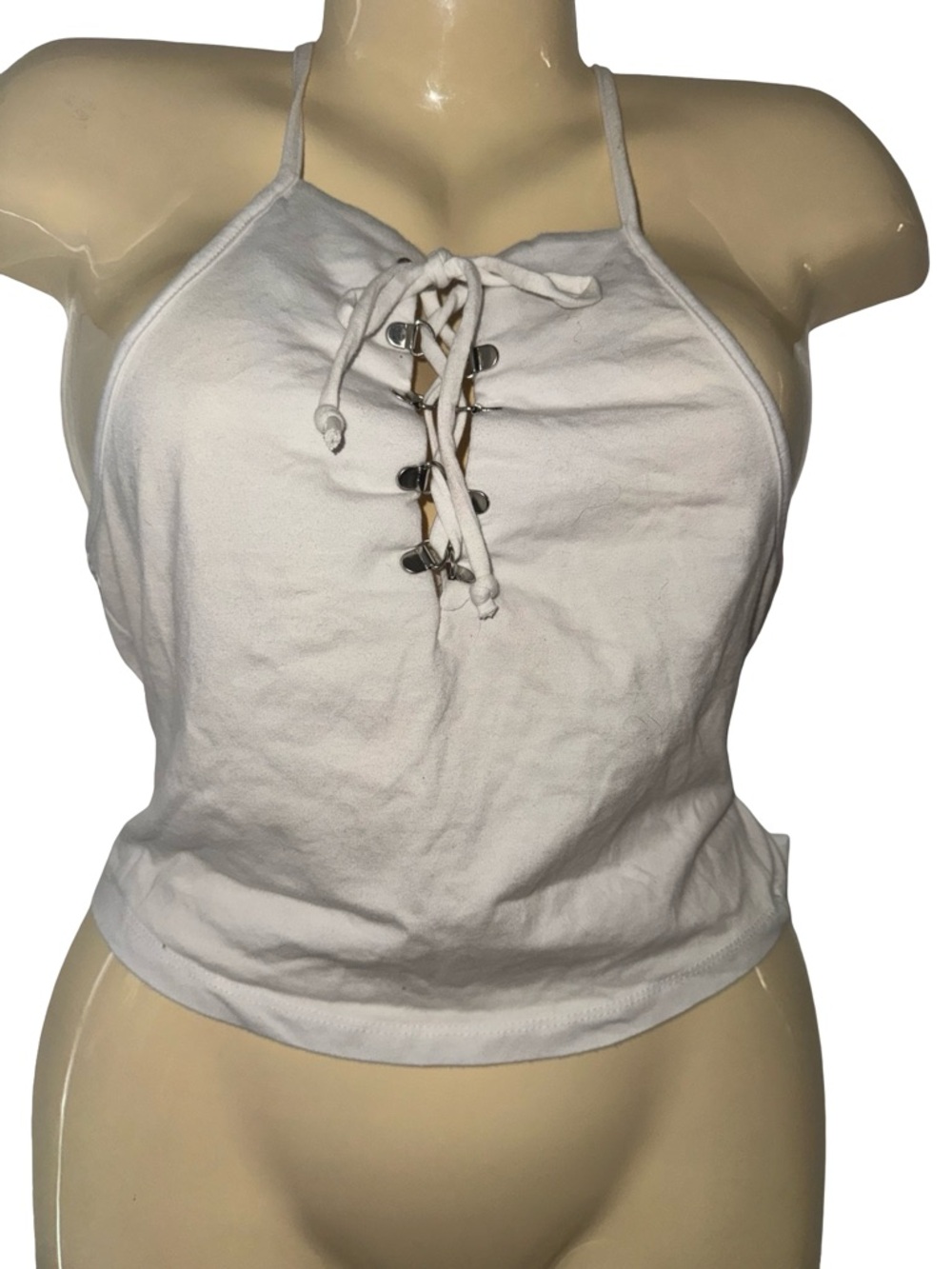 Cotton Ambiance White Lace-Up Halter Camisole